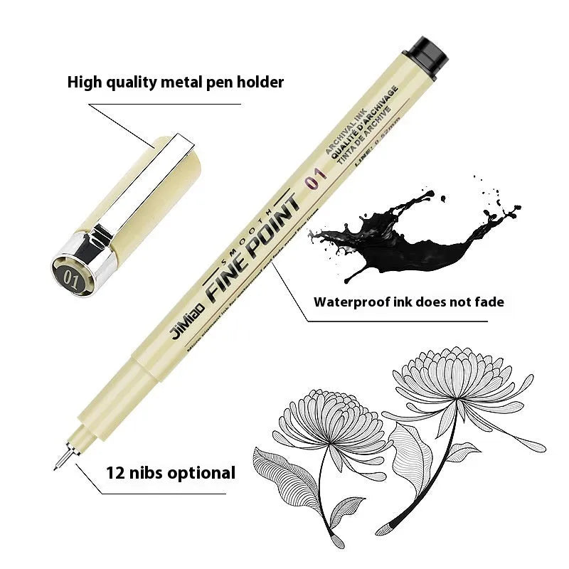 Technical drawing pen with needle mechanism for architectural drafting and waterproof artwork