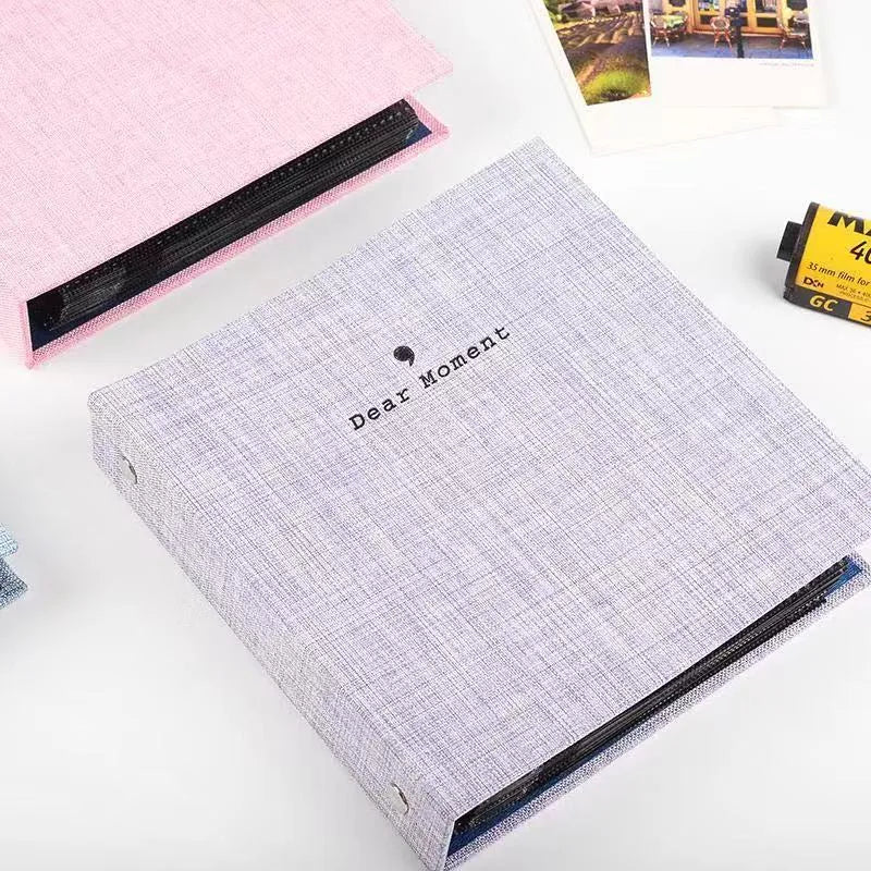 Cotton and linen loose-leaf pocket album for 3-inch and 5-inch photos in beige