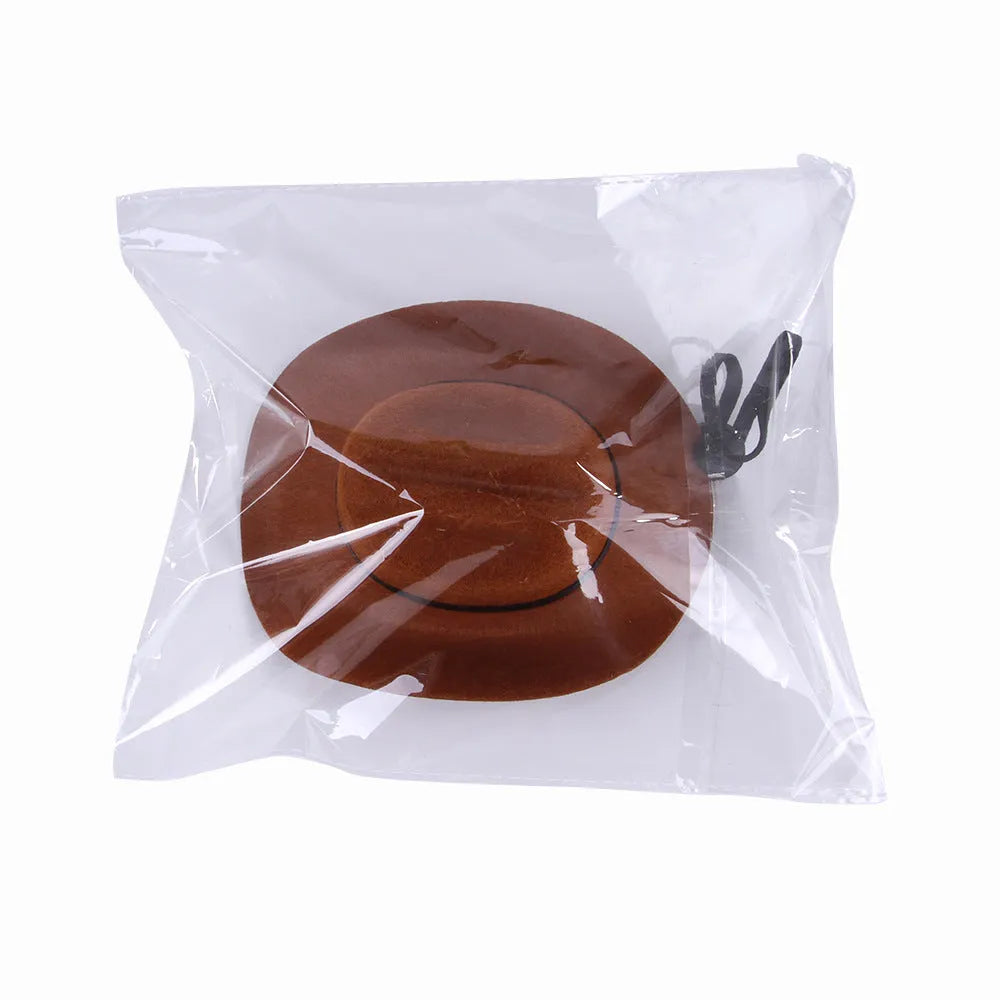 A small brown fabric cowboy hat for a dog, shown on a white background.