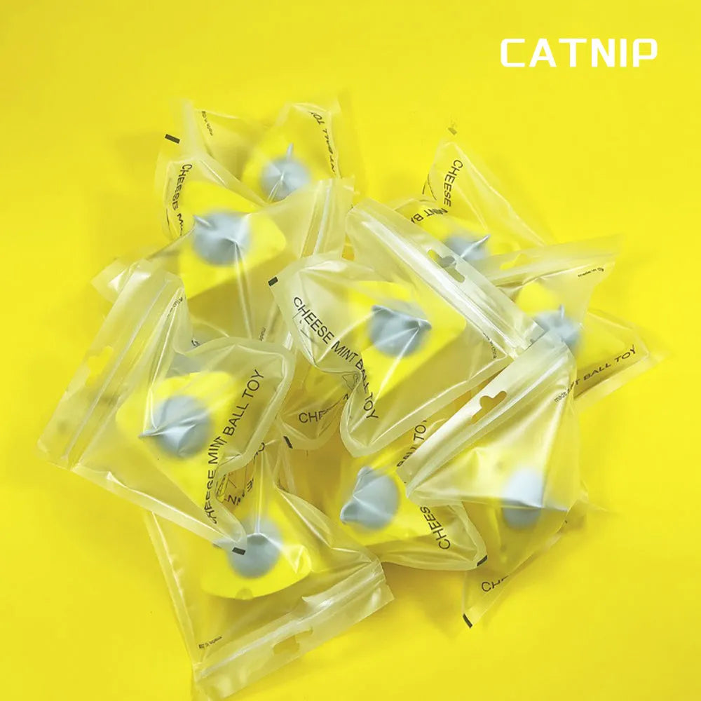 Yellow catnip toy balls with natural catnip and silvervine for teeth cleaning
