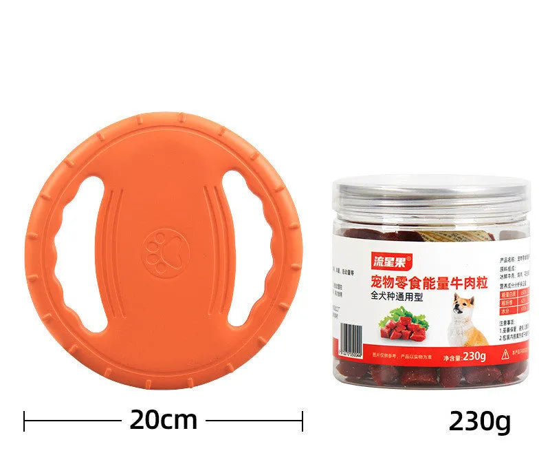 Dog anti-bite training frisbee and interactive bite ring in orange and green plastic sizes medium large trumpet