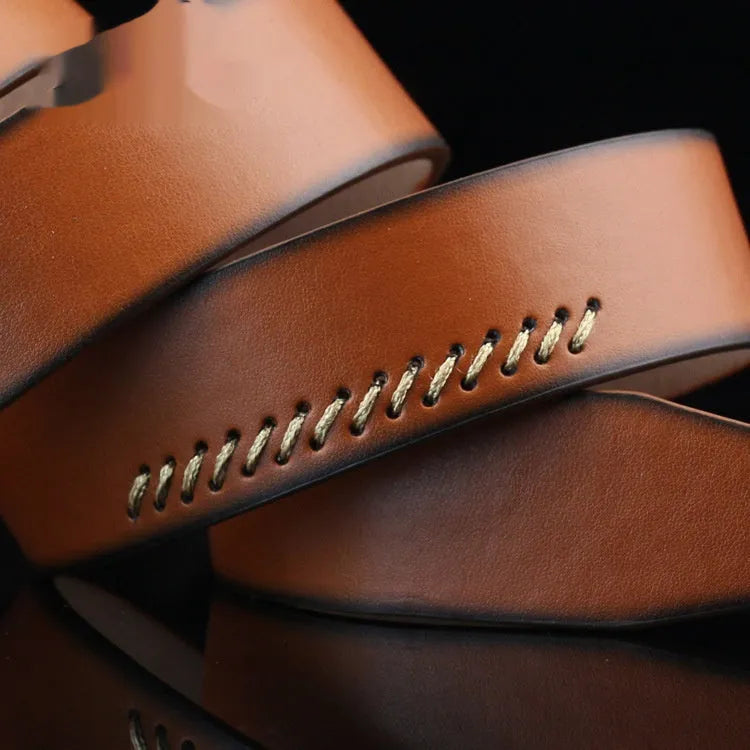 Men's threading pattern pin buckle belt in retro style with alloy fastener