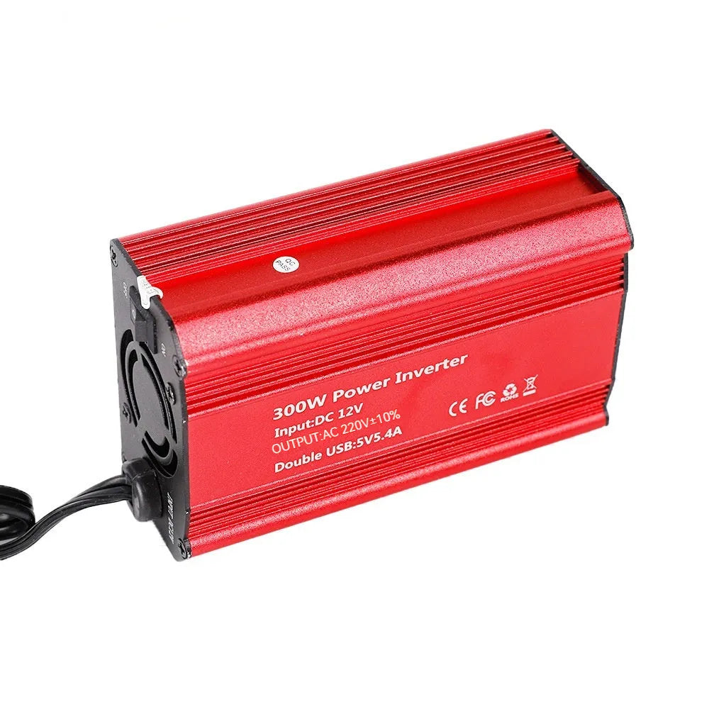 FM300X 300W modified wave car inverter with aluminium alloy shell, dual USB ports, and indicator light