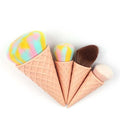 Ice cream cute fibre hair makeup brush set of 4 with artificial bristles and plastic handles in paper box