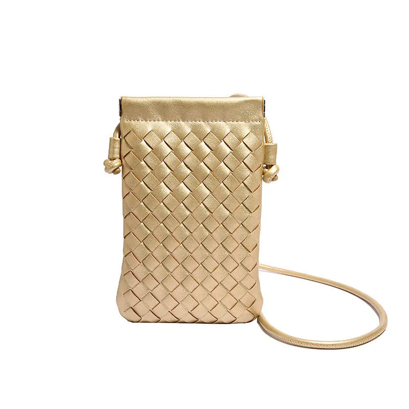Vintage Weave pattern PU crossbody bag in square vertical shape, shown in khaki colour.