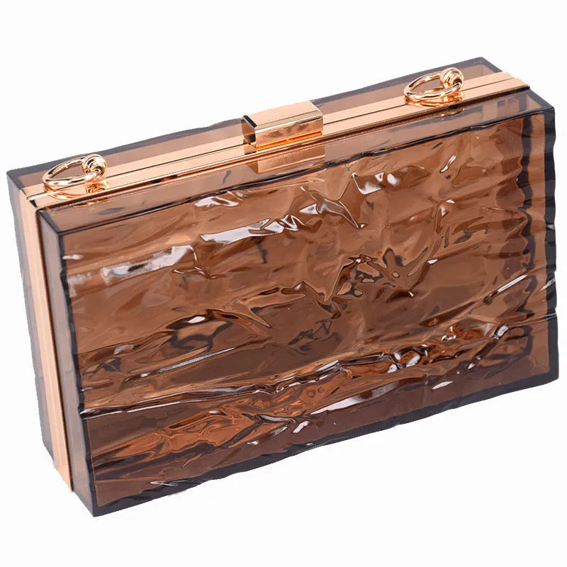 New Transparent Fashion Acrylic Bag For Women Hard Clear Acrylic Handbag 18x11x5cm Shoulder Bag With European Chain Resin Necklace In Transparent Blue Green Gray Purple Orange Red Tea Colours