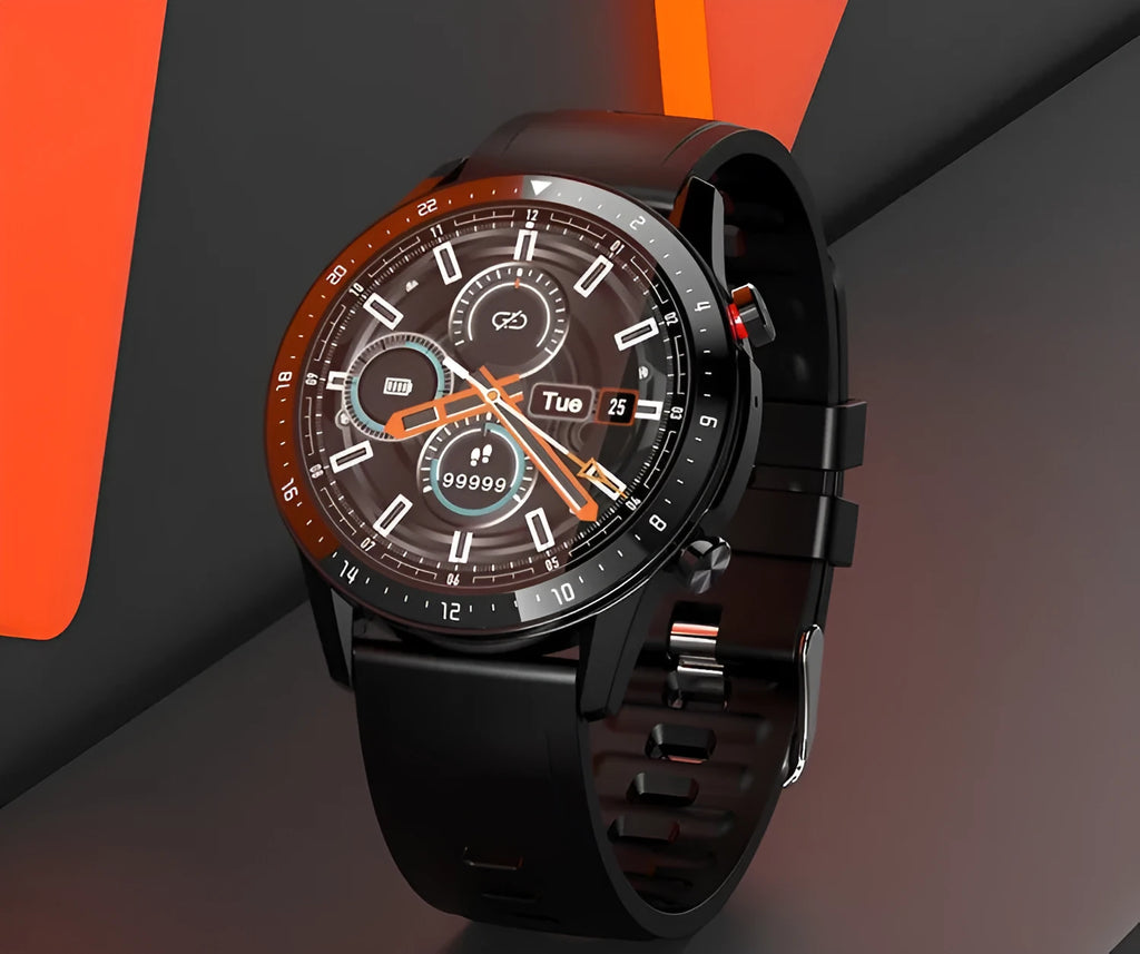 Bluetooth smart watch with a 1.3-inch screen on a wrist, showing call and music player functions.