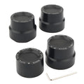 Black CNC aluminium front and rear axle decorative cover caps for Harley Sportster motorcycles.