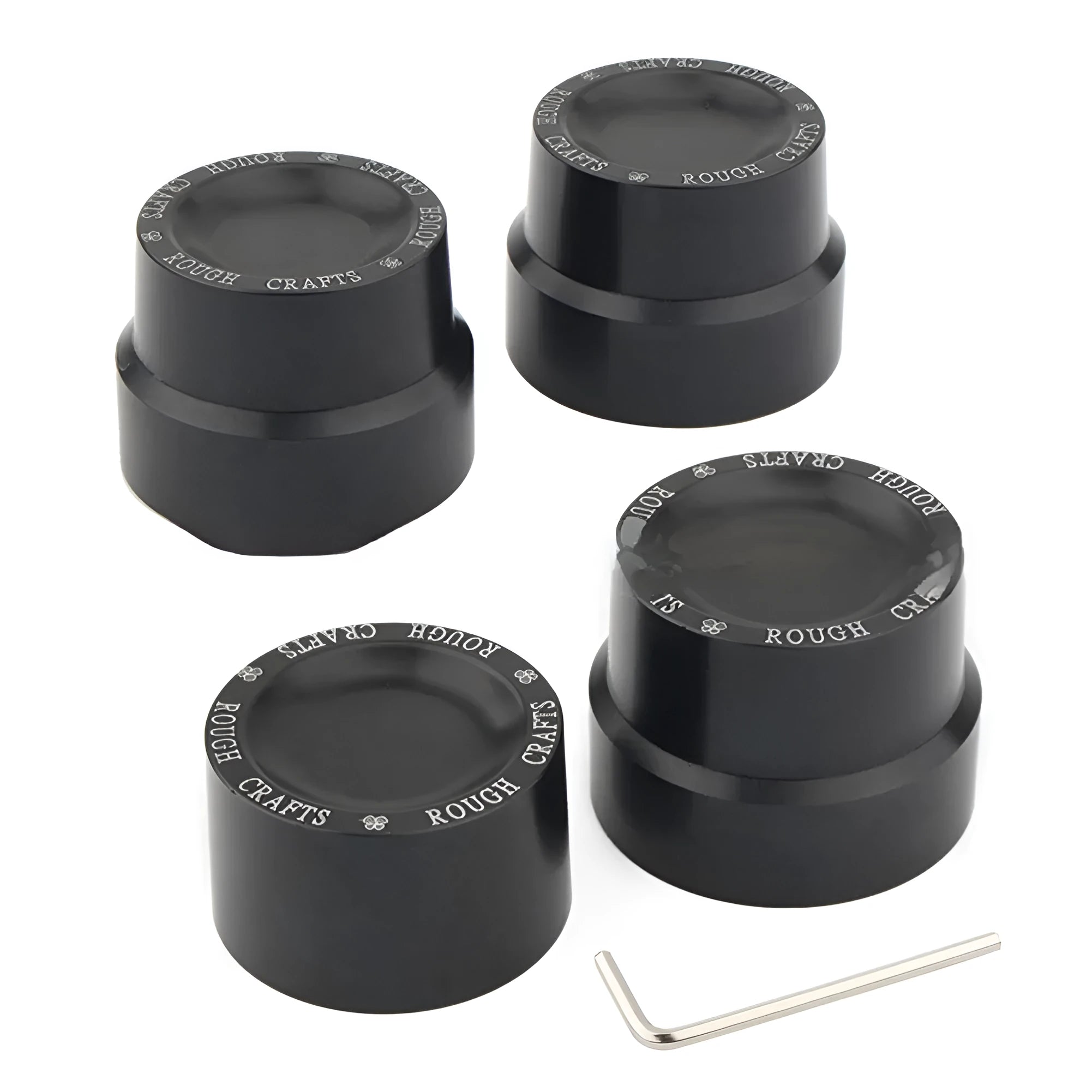 Black CNC aluminium front and rear axle decorative cover caps for Harley Sportster motorcycles.