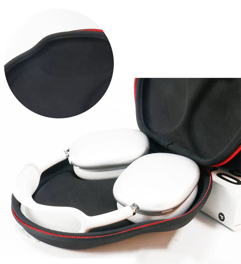 Black EVA Oxford cloth headphone storage bag with hard shell, 22x21x5.5cm, on flat surface