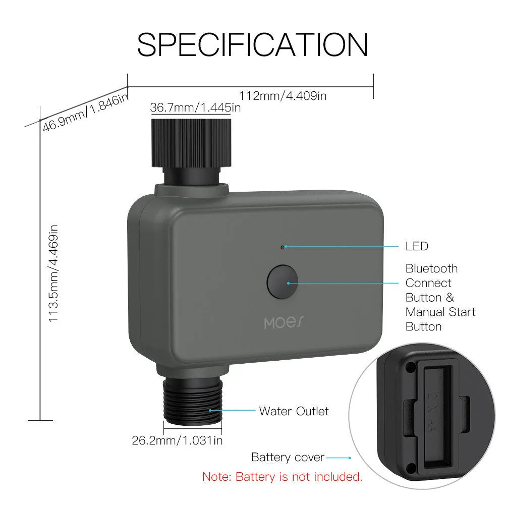 Bluetooth garden sprinkler timer with Smart Life app control on a tap