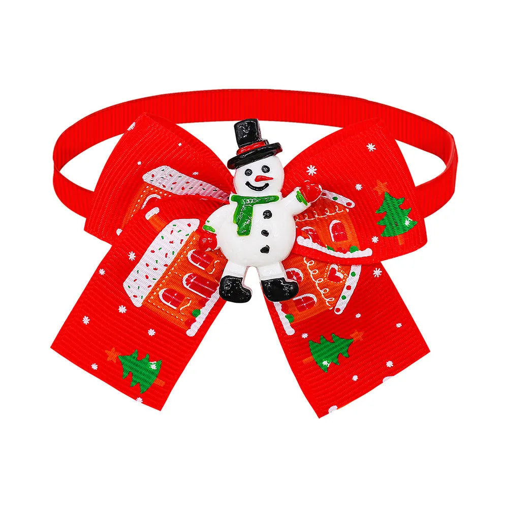 Red and green Christmas pet bow tie with British-style design for dogs and cats