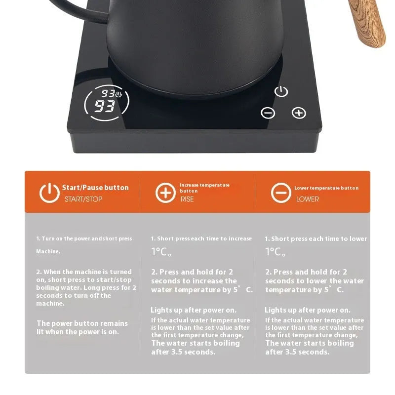 Intelligent temperature controlled hand brew coffee pot in matte black with UK plug and retro design
