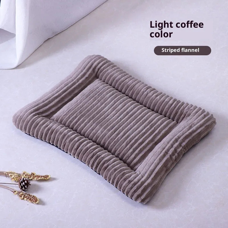 Silver gray cotton pet bed with removable washable cover on floor