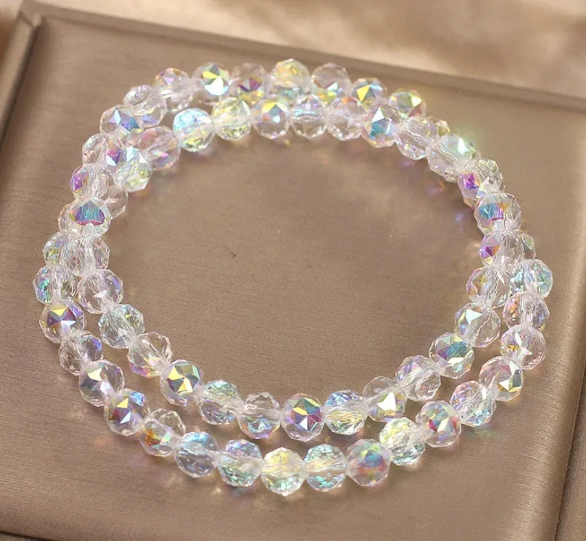 Double-layer crystal bracelet for women in shiny white colour, manual crafted artificial crystal, travel gift accessory