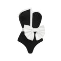 Black and white colour-blocking women's swimsuit with bow detail and irregular tube top