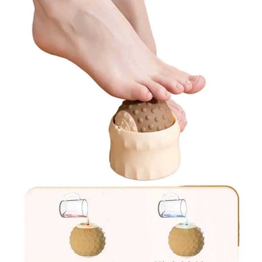 Green and caramel mocha massage balls with base for cold and hot compress muscle therapy