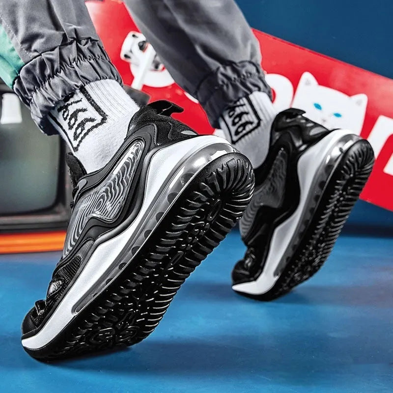 Summer men's air cushion height increasing casual shoes in black and white colour options