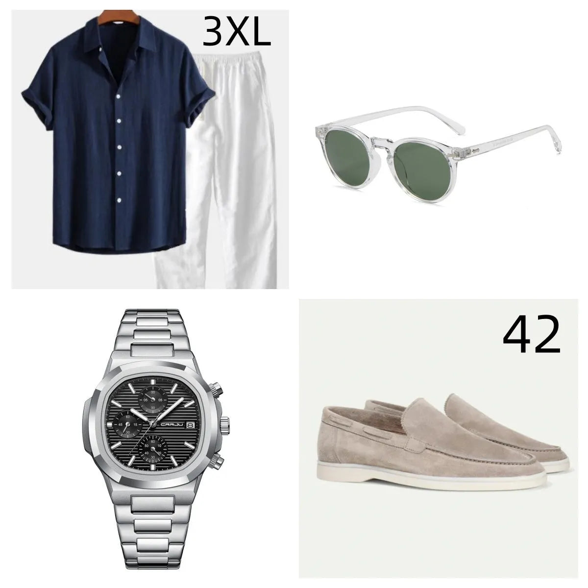 Casual loose-fitting short sleeve suit in a cotton linen blend for summer beachwear.