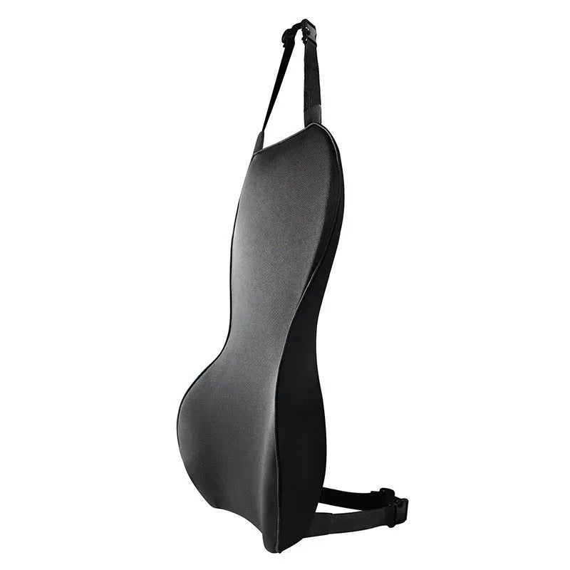 Memory cotton lumbar support cushion for car seats and office chairs in neutral colours.
