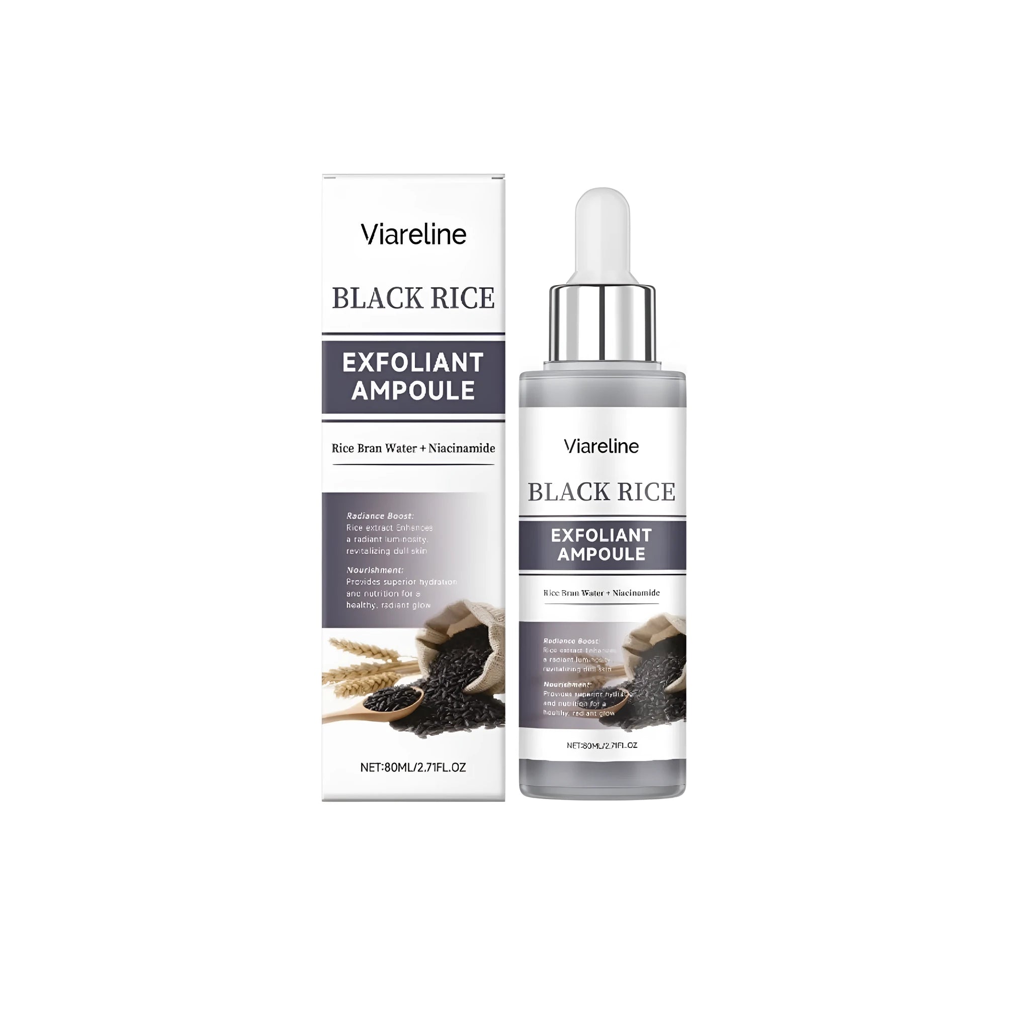 80ml bottle of black rice exfoliating liquid for face with salicylic acid and hyaluronic acid.
