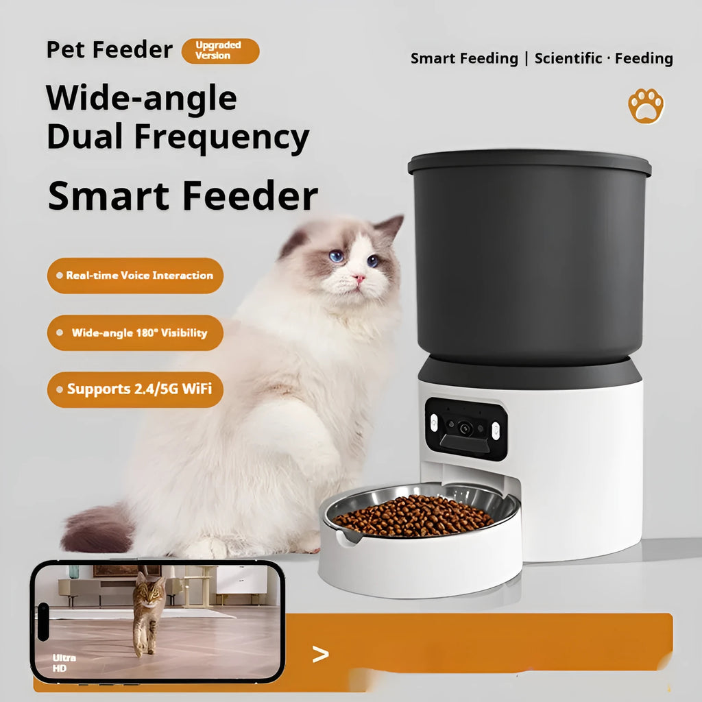 4 litre smart pet feeder with camera and stainless steel bowl for remote feeding