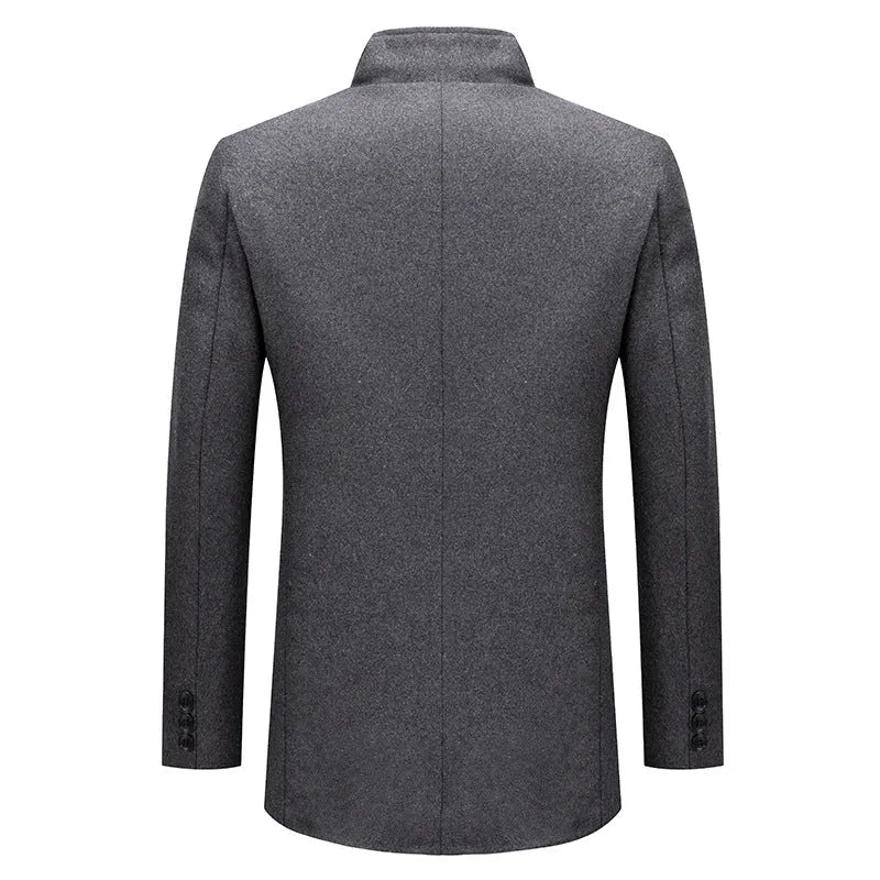 Men's loose fit cotton padded coat in camel, side view showing zippered pockets