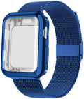 Silver magnetic Milanese loop strap attached to an Apple Watch on a wrist, showing the adjustable magnetic clasp.