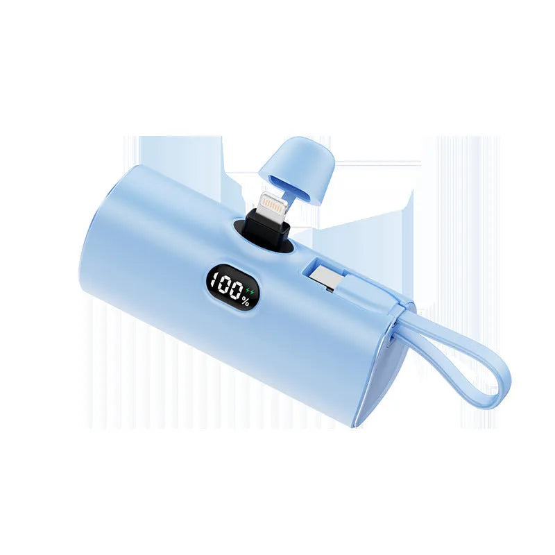 Capsule-shaped digital display wireless power bank with built-in plug in multiple colours.