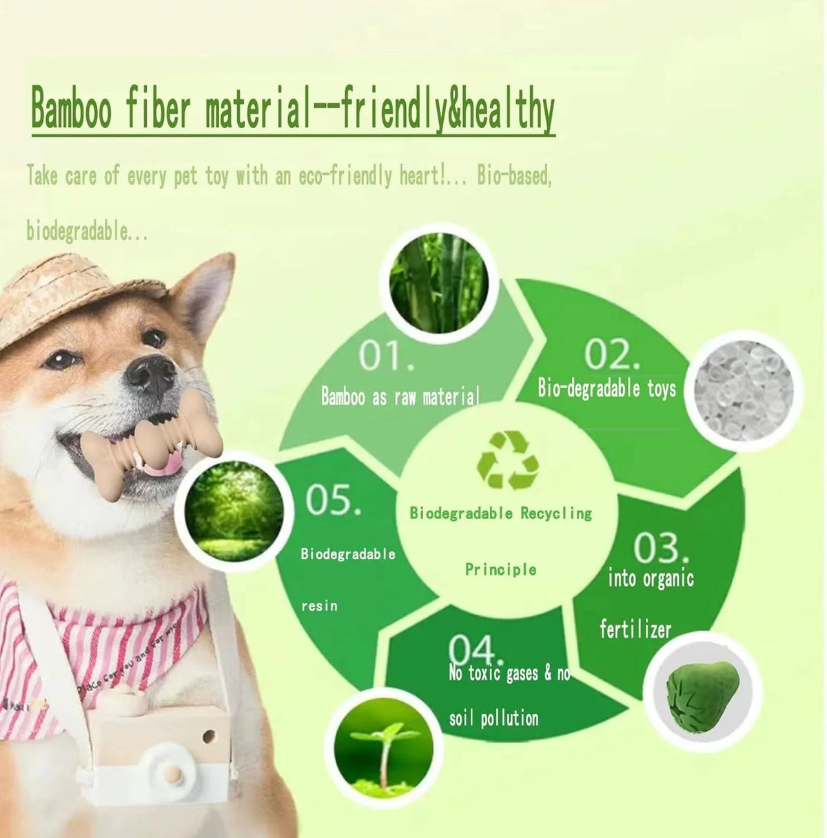 Green strawberry dog chew toy made from natural rubber and bamboo fibre, treat dispenser for small to large dogs