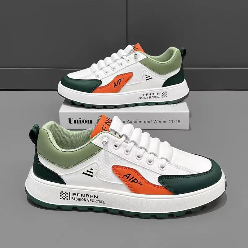 Men's casual sports shoes with round toe and artificial PU upper in white black colour option