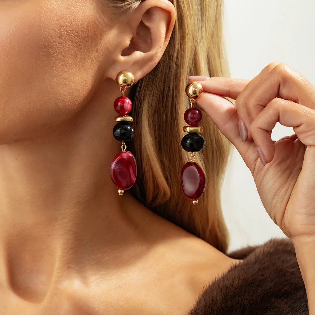 Handmade ethnic irregular CCB resin earrings gold blue geometric oval drop for women