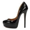 Plus size women's low-cut high heel pumps in black, round toe, PU upper, sizes 43-48
