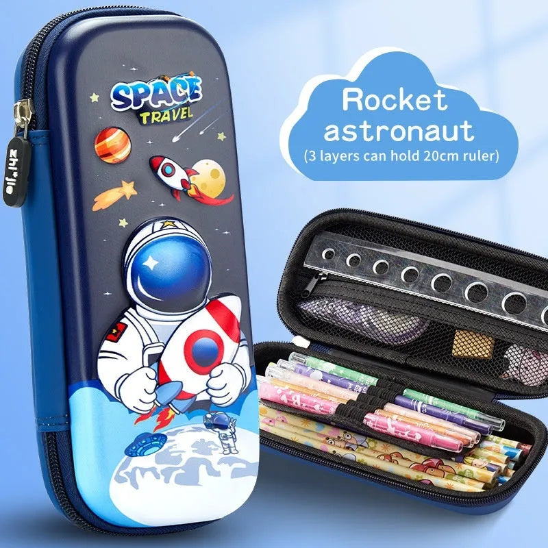 3D leather pencil case with embossed character design showing detailed astronaut or fantasy creature artwork