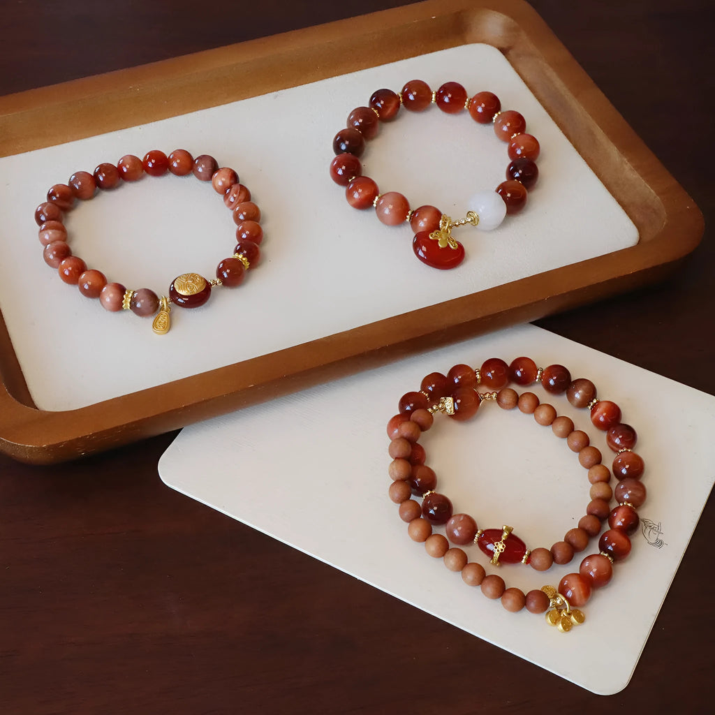 Natural Tigereye Ebony bracelet round beads single circle womens geometric Maillard style