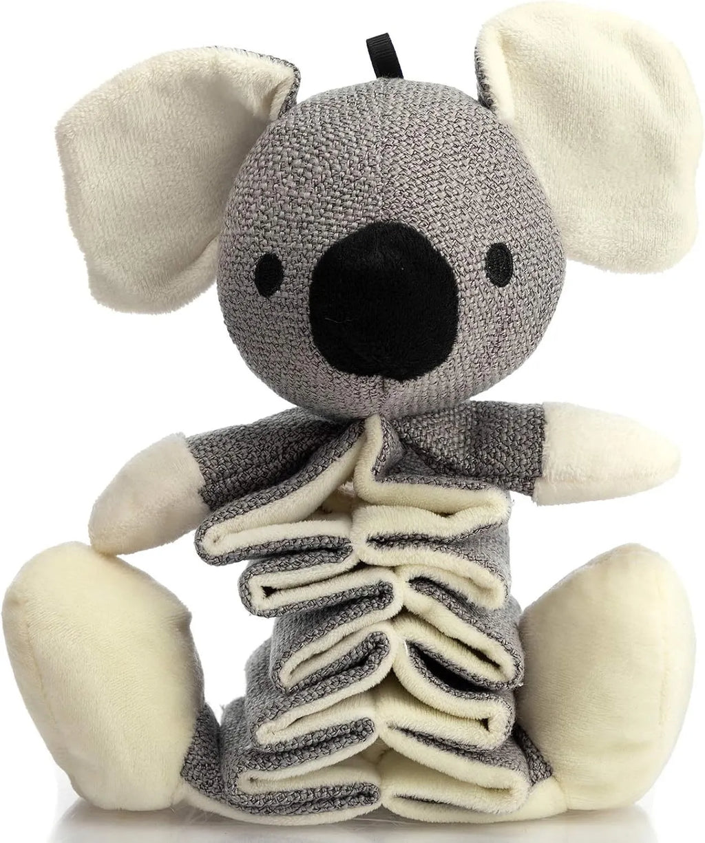 Hollypet grey koala plush dog chew toy with crinkle paper, measuring 30cm long.