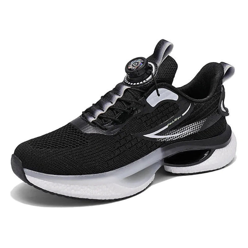 Men's white rotating buckle sports shoes with breathable mesh upper and Korean style design
