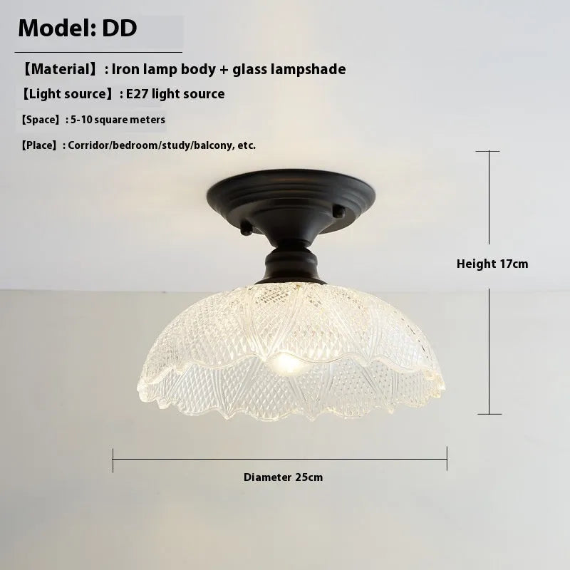 American retro-style single-head wall or ceiling lamp with clear glass cover for hallway lighting