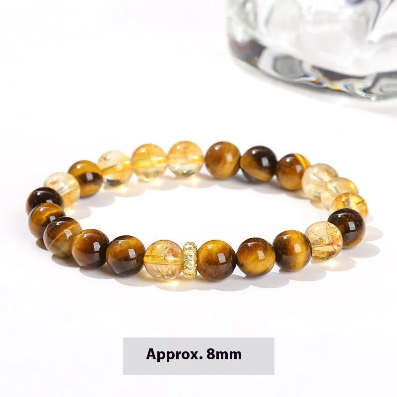 Natural yellow tiger stone and tower crystal bracelet with 8mm geometric beads