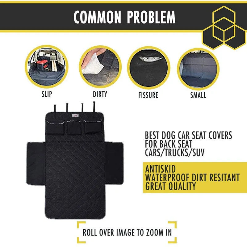 Black 600D Oxford cloth car trunk pet mat 185x103cm with pockets for dog travel