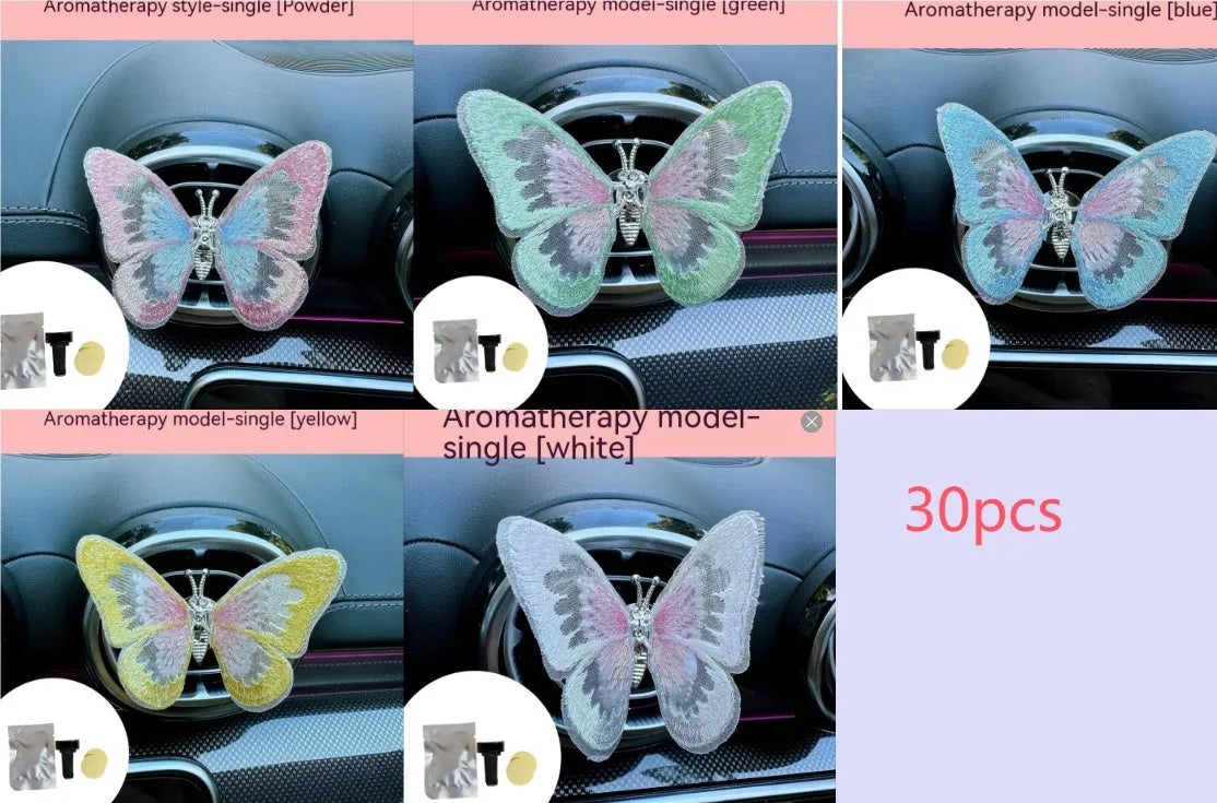 Moving embroidery butterfly fabric car centre console air vent decoration in multiple colour options