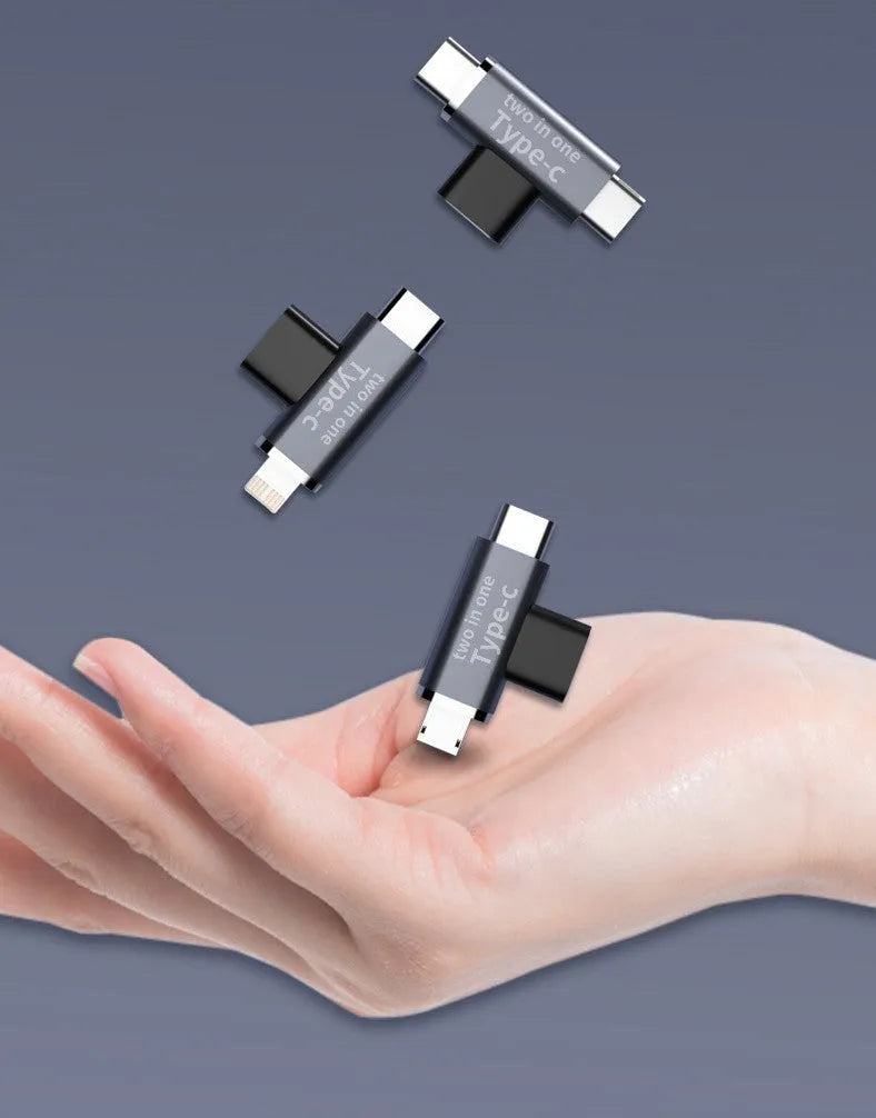 Type-C female to double-head Type-C male T-type one-to-two adapter in aluminium alloy