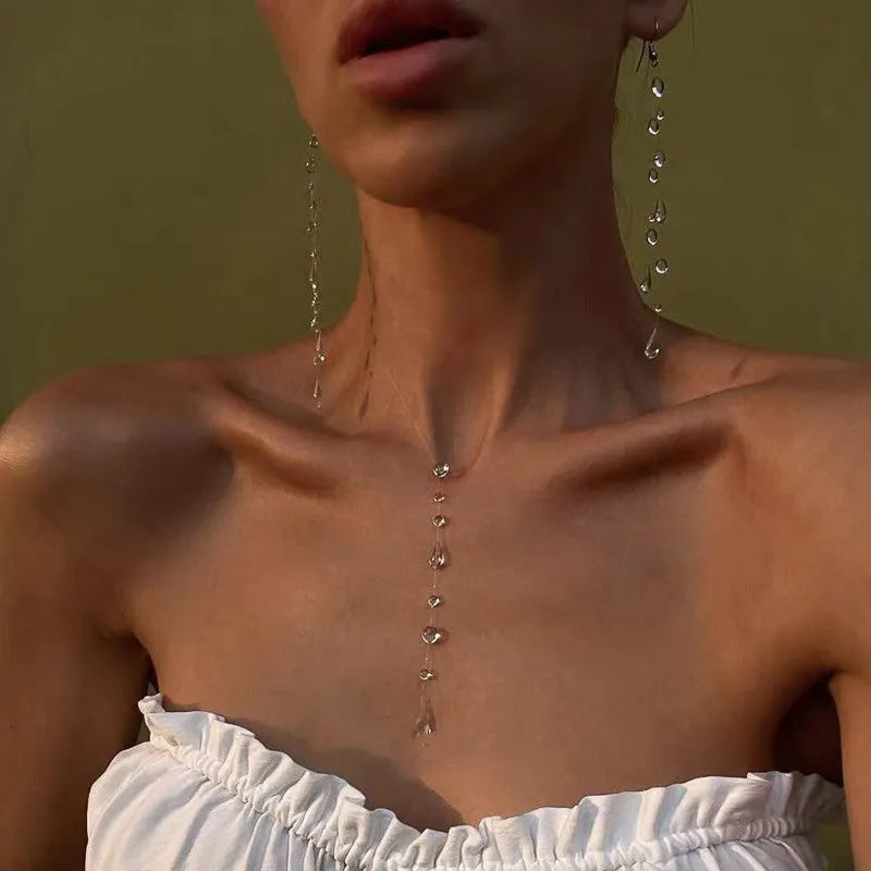 Handmade frosted dewdrop necklace and matching waterdrop earrings set with minimalist frosted finish
