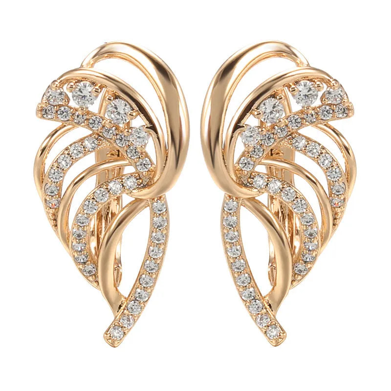 Women's gold-plated ear clips with wings design and micro-inlaid zircon stones in colour H0195