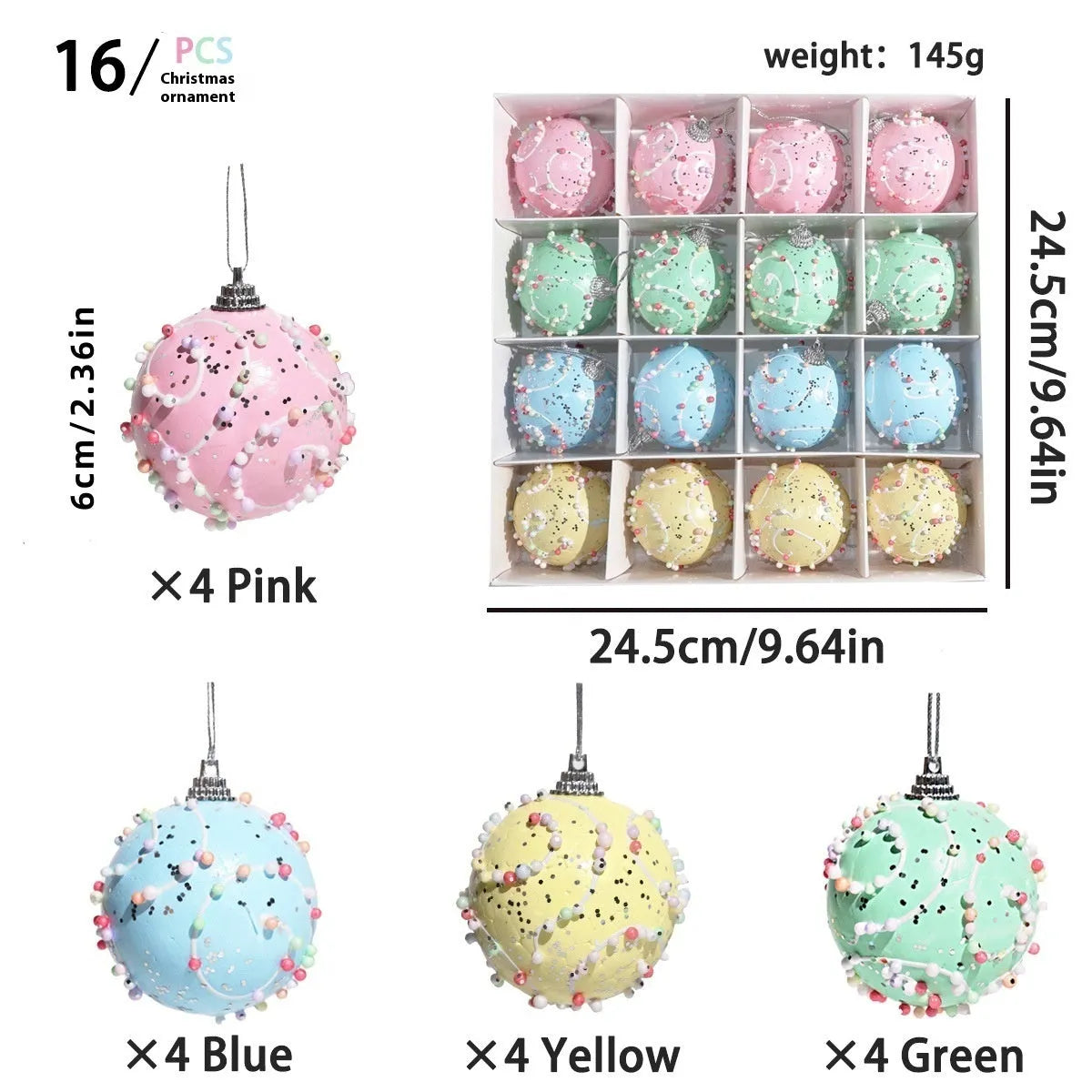 Set of 6cm and 8cm foam Christmas macaron ball candy series pendants in festive colours