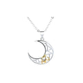 Sun and moon tooth couple necklace set with copper electroplated pendants and cross chain.