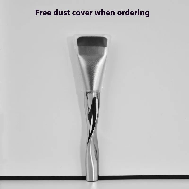 Spiral powder foundation brush with artificial fibre bristles and long plastic handle