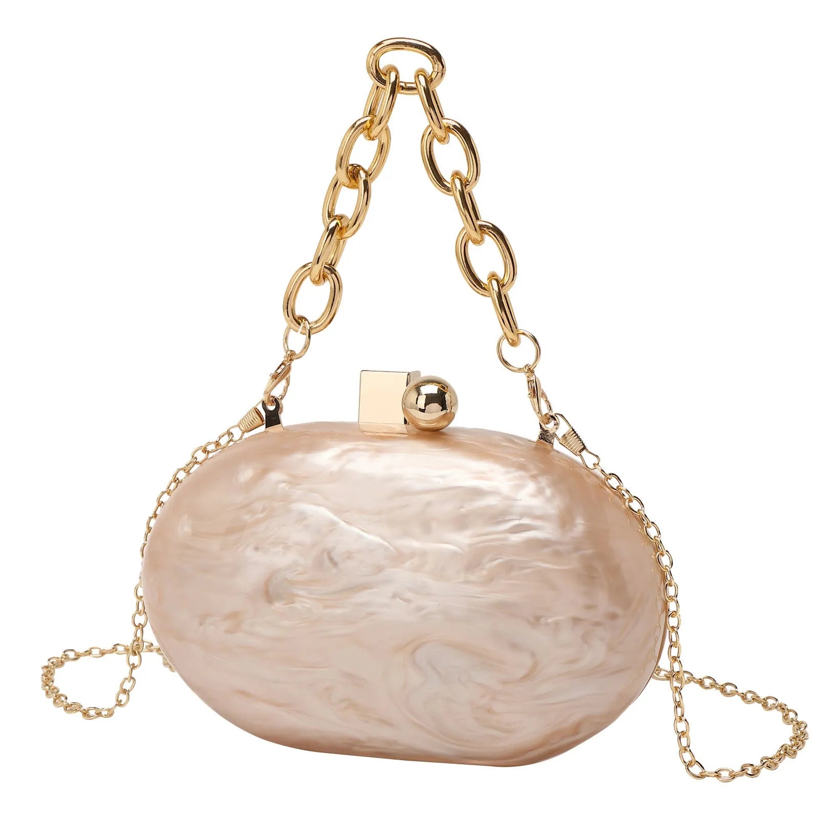 Hard acrylic oval chain crossbody bag with retro design and internal organisation pockets