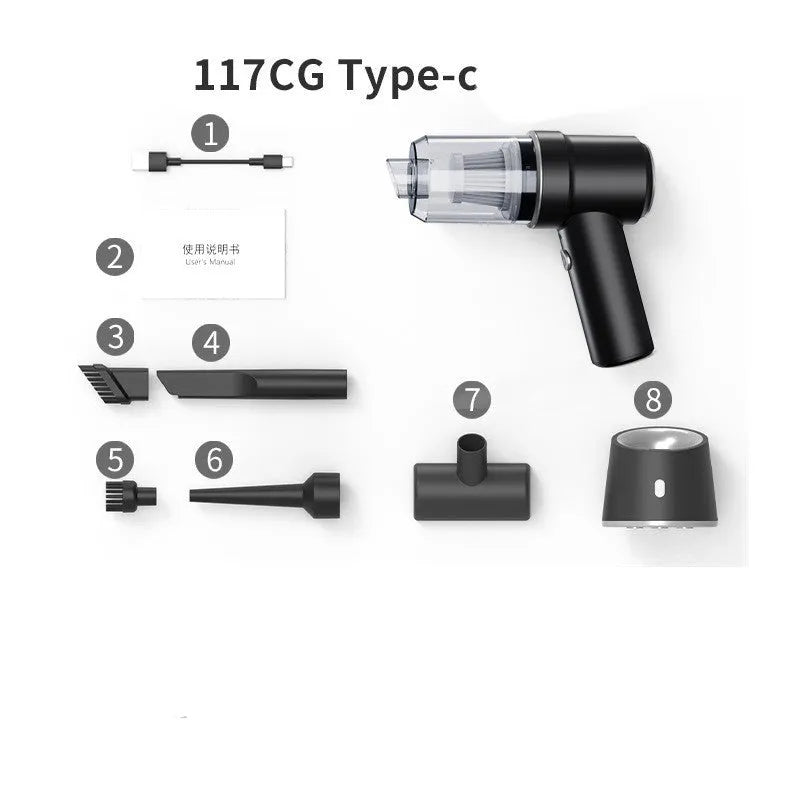 Portable hand-held vehicle vacuum cleaner in blue with accessories, 8000mbar suction, ABS body