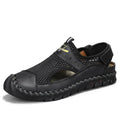 Men's brown leather low-top casual shoes with elastic band and round toe.